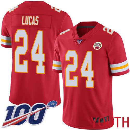 Youth Kansas City Chiefs #24 Lucas Jordan Red Team Color Vapor Untouchable Limited Player 100th Season Football Nike NFL Jersey